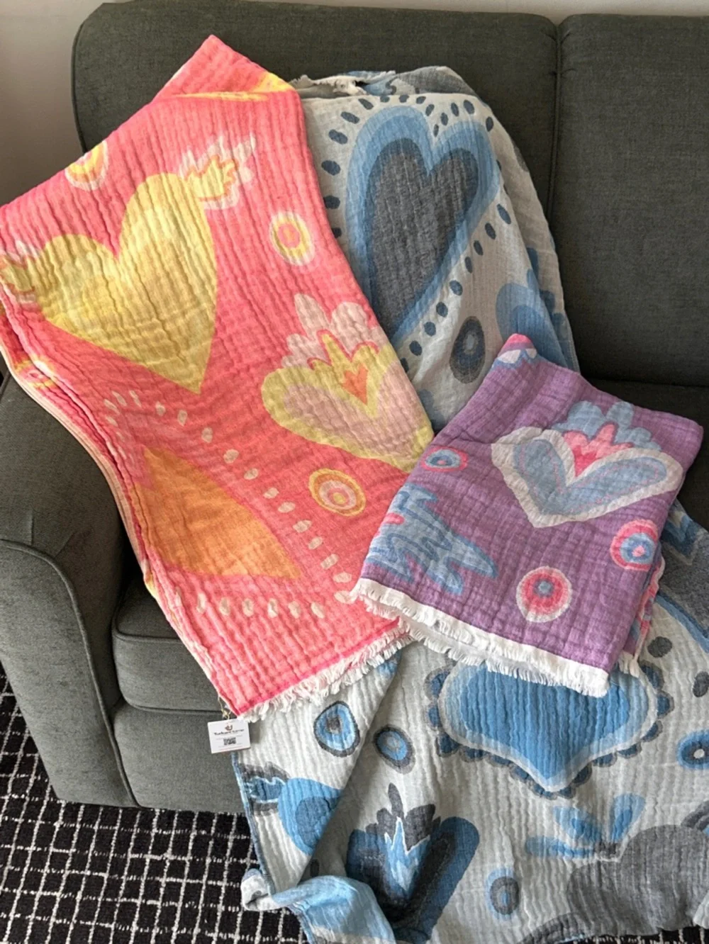 NEON COAST Hippie Hearts FLiPSiDE XL Woven Blanket Towels Festival 44 x 78 Woven